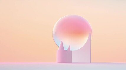 Aufkleber - Abstract Pink Sphere on Geometric Stands Against a Pastel Sky Background in a Minimalist Style with Soft Lighting and Clean Lines