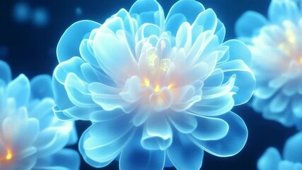 Poster - Vibrant blue flowers bloom and sway in a serene digital landscape showcasing beauty and tranquility