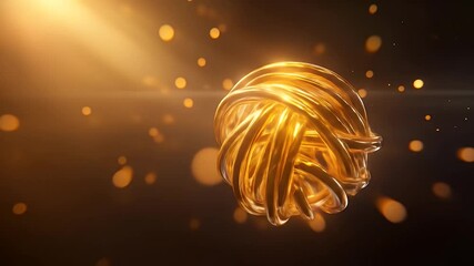 Poster - Abstract Golden Sphere with Intricate Metal Twirls Floating in a Shimmering Golden Particle Field Radiating Light in Studio Setting
