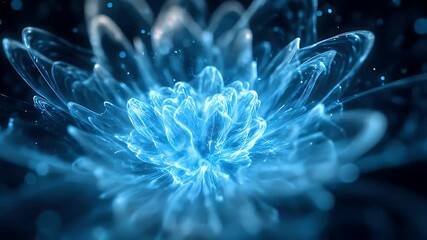 Poster - Abstract Glowing Blue Flower Design in Dark Background Fractal Art Computer Generated Image for Modern Digital Art and Futuristic Designs