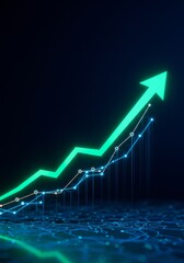Poster - Business Growth and Technological Advancement - Symbolizing upward trend, innovation, progress, transformation, and financial success. A vibrant perfect for business and tech concepts