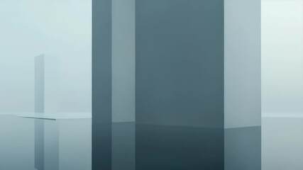Poster - Minimalist Architectural Abstract in Soft Blue and Gray Tones Reflective Surface Smooth Texture Geometric Shapes and Clean Lines For Adobe Stock