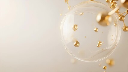 Poster - Abstract Golden Spheres Connected in a Transparent Network on a Soft White Background for a Minimalist Futuristic Design Perfect for Adobe Stock