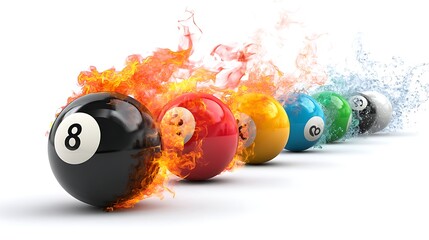 Poster - Burning 8 snooker ball on white background, billiard games concept