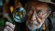 © Pinklife - An elderly man, with deep wrinkles and thoughtful eyes, peers through a magnifying glass, inviting viewers into a world of curiosity and wisdom, surrounded by a rich, nuanced background.