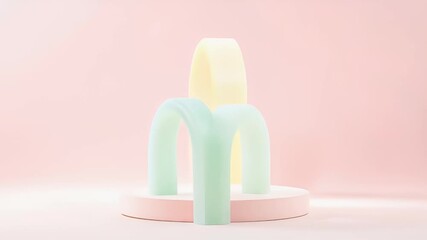 Poster - Elegant Pastel Podium Scene with Geometric Arches for Product Display in Soft Studio Lighting with Pink Background Suitable for Adobe Stock Photo