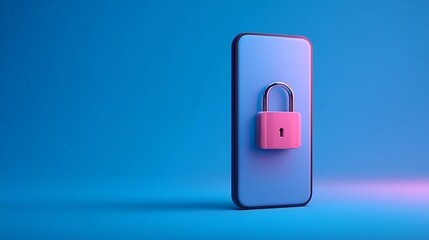 Poster - Illustration of padlock on mobile screen, blue background, data security concept