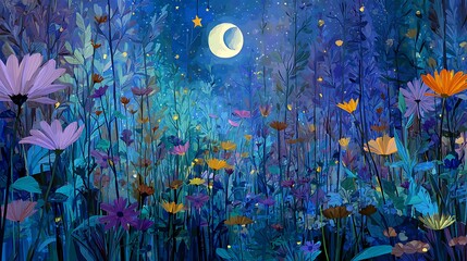 Poster - Illustration of colorful flower blooming in painting style