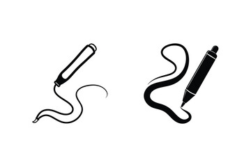 Poster - Minimalist black and white illustration of two pens and their drawn scribble lines