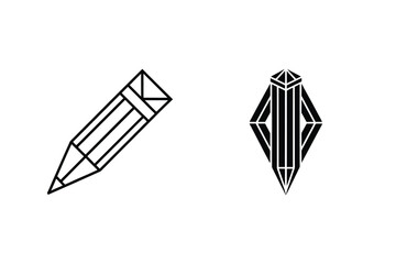 Poster - Minimalist vector illustration of geometric pencil and diamond shape designs in black and white