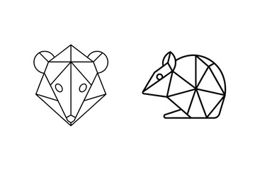 Poster - Geometric bear and rat head outlines in minimalist black line art design