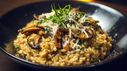 Poster - Iron pan mushroom risotto with spices and parmesan cheese