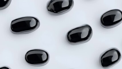 Aufkleber - Seamless Pattern of Glossy Black Stones on White Background Minimalist Design Texture Surface Art Geometric Arrangement Decoration Monochrome Render