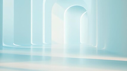 Poster - Modern Architecture with Arches in Pale Blue and White in a Well Lit Interior Geometric Hallway