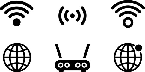 Fototapete - Wifi internet connection router network signal wireless technology vector icon set communication access point 100 editable stock vector illustration