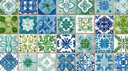 Poster - Pattern of azulejos tiles, watercolor illustration style