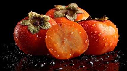 Poster - Ripe juicy sweet persimmons, fresh organic persimmons