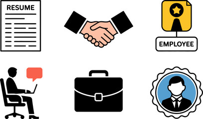 Poster - Job search resume interview hiring employee handshake career success recruitment employment process icons editable stock vector illustration