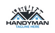 © ellistya - Handyman logo. Worker with equipment servicing badges screwdriver hand contractor man vector template illustration