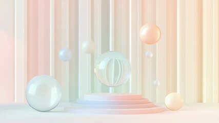 Aufkleber - Abstract Pastel Background with Spheres and Cylinders Modern Geometric Shapes for Product Display in a Clean Bright and Soft 3D Rendering