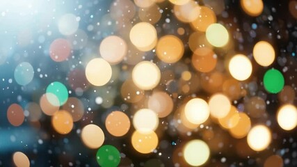 Abstract bokeh lights with particles and soft glow effects creating a festive background