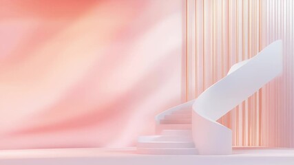 Poster - Modern Abstract Interior Design with a White Spiral Staircase Against a Light Pink and White Background Minimalist Geometric Architecture