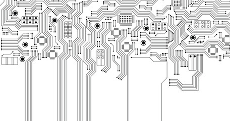 Poster - circuit board seamless pattern isolated on white background. digital technology seamless pattern. se