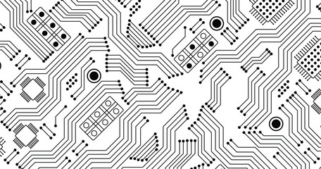 Poster - circuit board seamless pattern isolated on white background. printed board background. vector illust