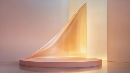Poster - Elegant Golden Stage Podium for Product Display with Minimal Geometric Backdrops Showcase in Pastel Color Tones