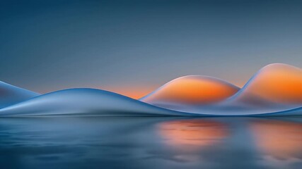 Poster - Abstract Wavy Shapes with Blue and Orange Gradients Reflecting on a Watery Surface a Modern and Artistic Background Design