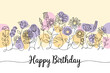 © Srabony - Cheerful Floral Birthday Card Design Line Art Flowers and Happy Birthday Wishes