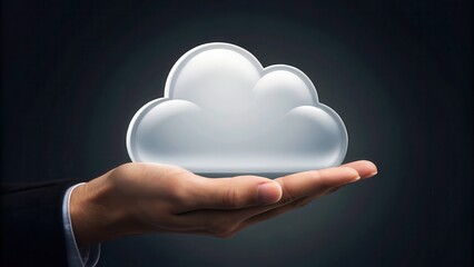 Leinwandbilder - A hand holds a glowing cloud icon, symbolizing cloud computing or digital data storage.