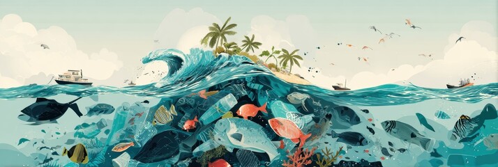 Aufkleber - Impacts of Plastic Pollution on Oceans and Marine Life Illustrated With Facts and Data