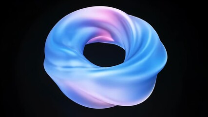 Poster - Abstract 3D Render of a Blue and Pink Looping Shape Against a Black Background With Fluid and Swirling Texture Generative AI
