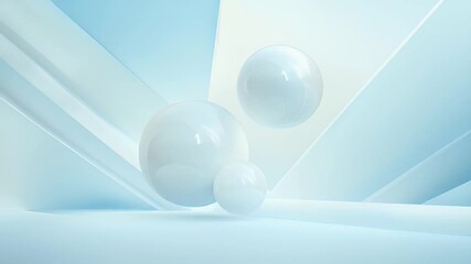 Poster - Abstract Composition with White Spheres and Geometric Shapes in a Light Blue and White Background for Modern Design and Clean Aesthetics