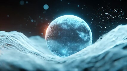 Poster - Glowing Sphere on Snowy Landscape Against a Dark Background Emitting an Ethereal Winter Glow for Adobe Stock Photo