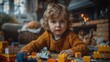 © Pinklife - A delightful portrait of a young child engaged in play with colorful building blocks, capturing the innocence and creativity of childhood in a cozy indoor setting.