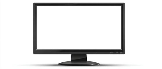 Poster - A black computer monitor with a blank white screen sitting on a white surface in a studio setting