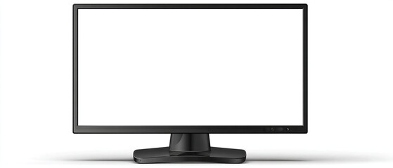 Poster - A black computer monitor with a blank white screen sitting on a white surface in a studio setting