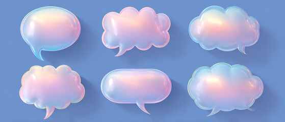 Poster - A collection of six pastel colored speech bubbles arranged on a light blue background in a vector image