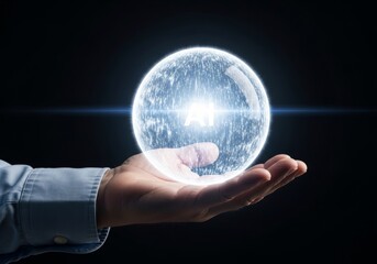 Poster - AI Innovation in the Palm of Your Hand - A hand gently cradles a glowing orb, symbolizing the power and potential of artificial intelligence