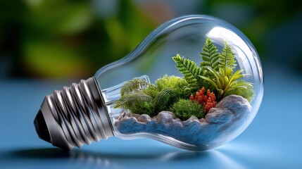 Aufkleber - Lightbulb Terrarium Displaying Lush Greenery, Representing Sustainable Energy Solutions and Environmental Awareness for Corporate Social Responsibility Campaigns : Generative AI