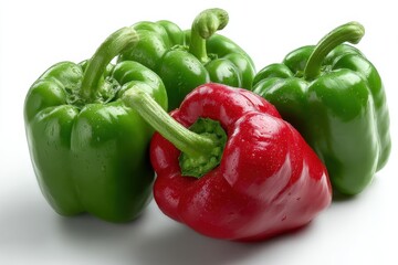 Poster - Fresh Green and Red Bell Peppers with Water Droplets, Showcasing Healthy Eating and Culinary Creativity for Food Bloggers : Generative AI