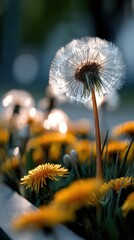Poster - Dandelion Seed Head Glowing in Sunlight, Symbolizing Hope and Renewal in a Springtime Garden, Perfect for Nature and Wellness Campaigns : Generative AI