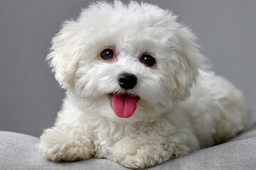 Aufkleber - Cute White Bichon Frise Puppy Lying Down, Representing Pet Ownership and Animal Companionship, Ideal for Veterinary Advertising and Family Lifestyle Content : Generative AI