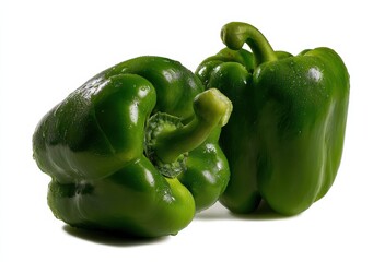 Poster - Fresh Green Bell Peppers on White Background, Showcasing Healthy Eating and Culinary Creativity for Food Bloggers and Recipe Developers : Generative AI