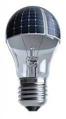 Aufkleber - Light Bulb Covered with Solar Panels on White Backdrop, Symbolizing Renewable Energy and Sustainable Innovation for a Greener Future : Generative AI
