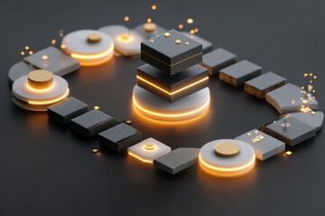 Fototapete - Abstract Geometric Composition With Cubes and Cylinders, Representing Innovation and Technological Advancement in Modern Business Solutions : Generative AI
