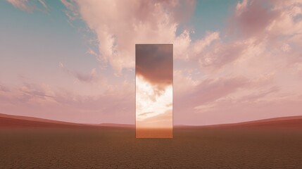 Poster - Monolith Reflecting Sky in Arid Landscape, Representing Innovation and Environmental Awareness for Sustainability Projects : Generative AI