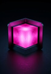 Poster - Illuminated Cube Energy Source  - Glowing pink cube, futuristic technology, energy, power, innovation. Symbolizing progress, potential, and the unknown